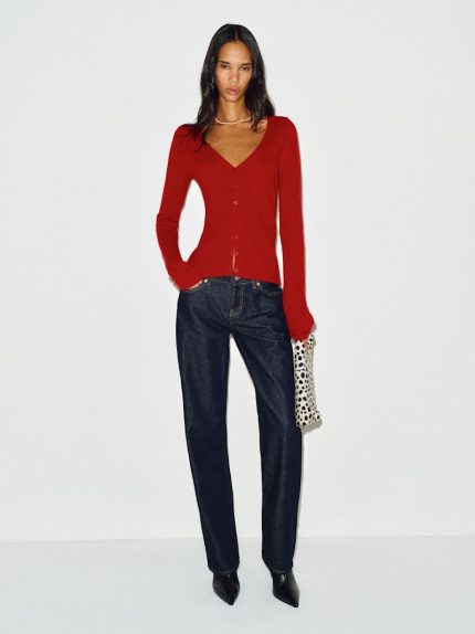 Lipstick Bloom Cashmere V - Neck Cardigan