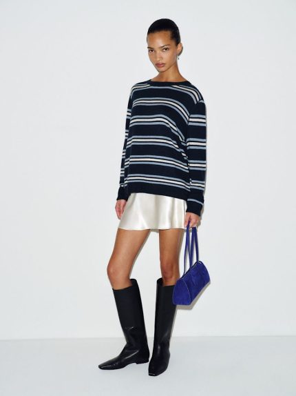 Navy Multi Stripe Cashmere Boyfriend Sweater