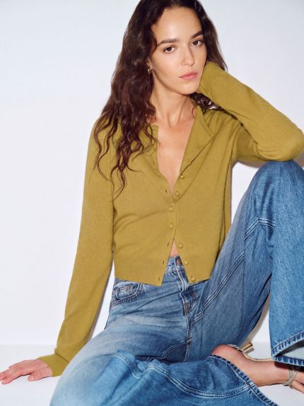 Chartreuse Caspia Cashmere Cropped Cardigan