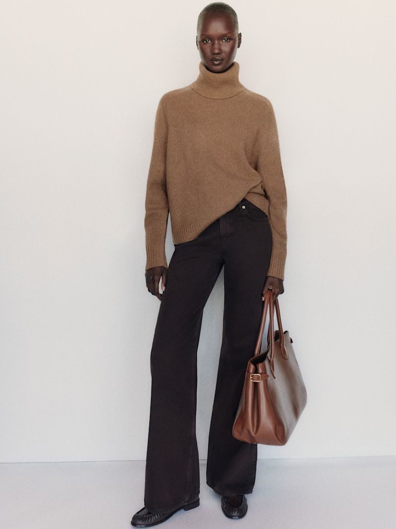Heathered Chanterelle Dove Cashmere Oversized Turtleneck - Image 3
