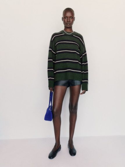 Dark Pine Multi Stripe Cove Cashmere Oversized Crew