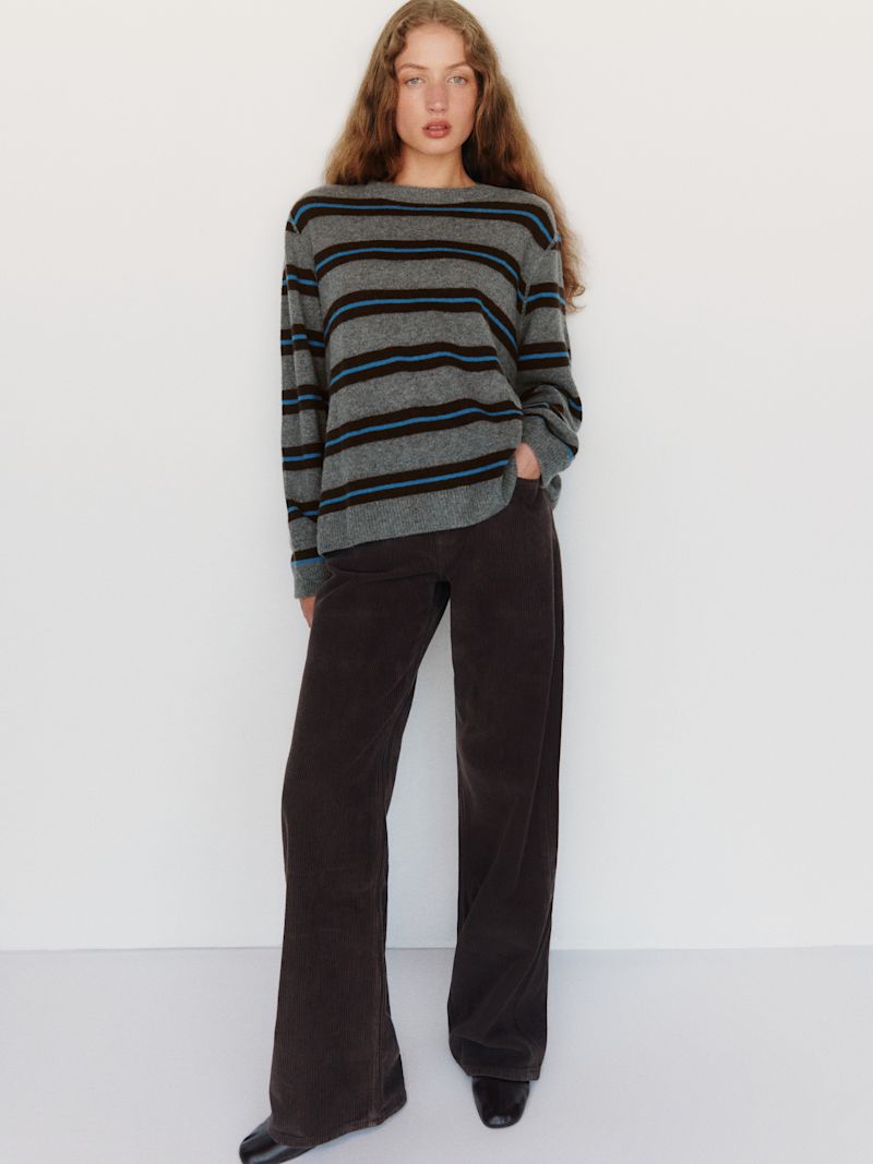 Thunder Cerulean Multi Stripe Cashmere Boyfriend Sweater - Image 2