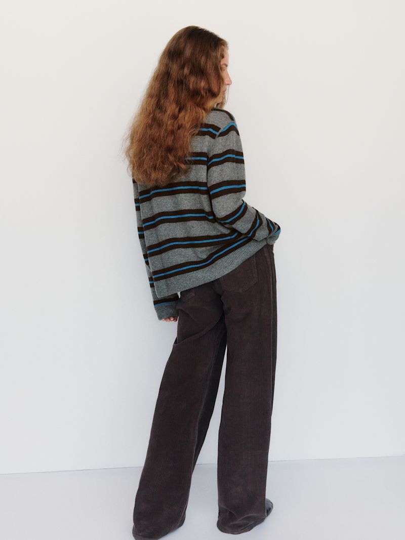 Thunder Cerulean Multi Stripe Cashmere Boyfriend Sweater - Image 6