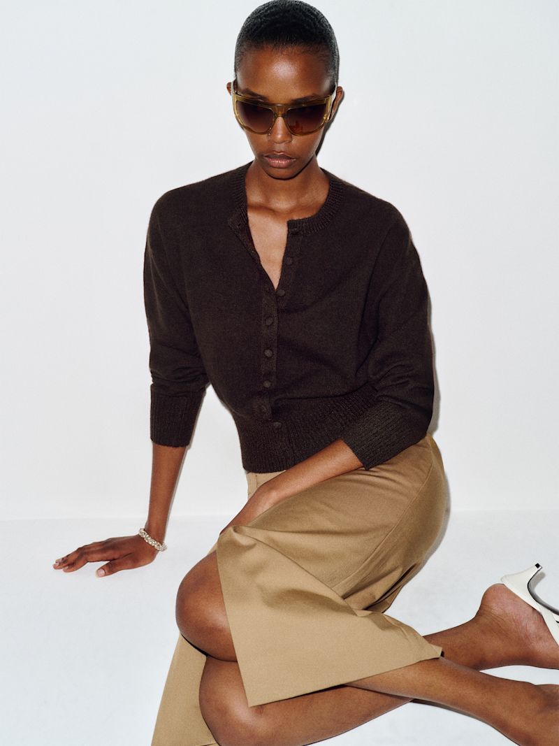 Heathered Black Bean Ronnie Cashmere Cardigan - Image 3