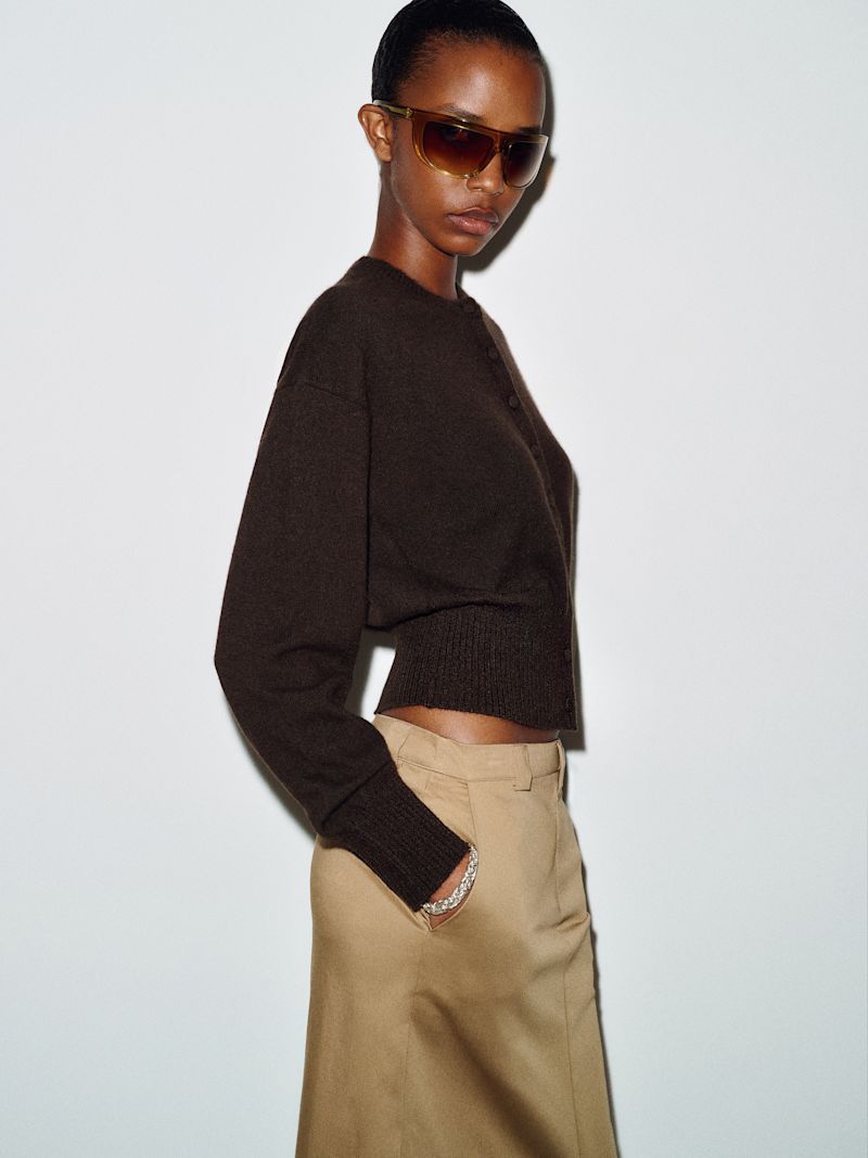 Heathered Black Bean Ronnie Cashmere Cardigan - Image 5