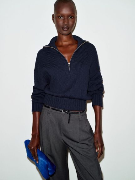Navy Barney Cotton Quarter-Zip Sweater