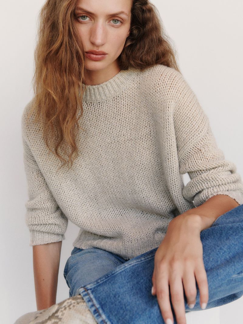 Alabaster Mouline Cleo Cashmere Cropped Crew - Image 4