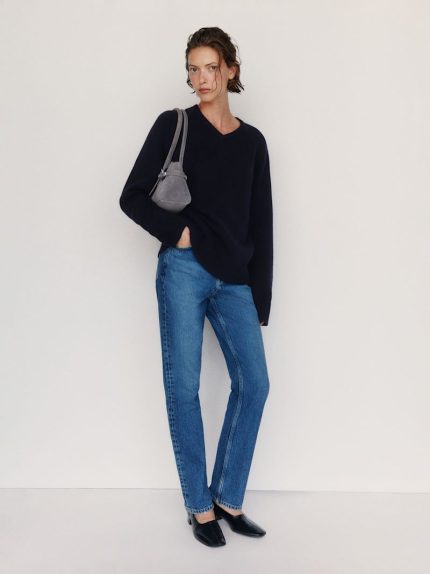 Navy Sydney Regenerative Wool V-Neck Sweater