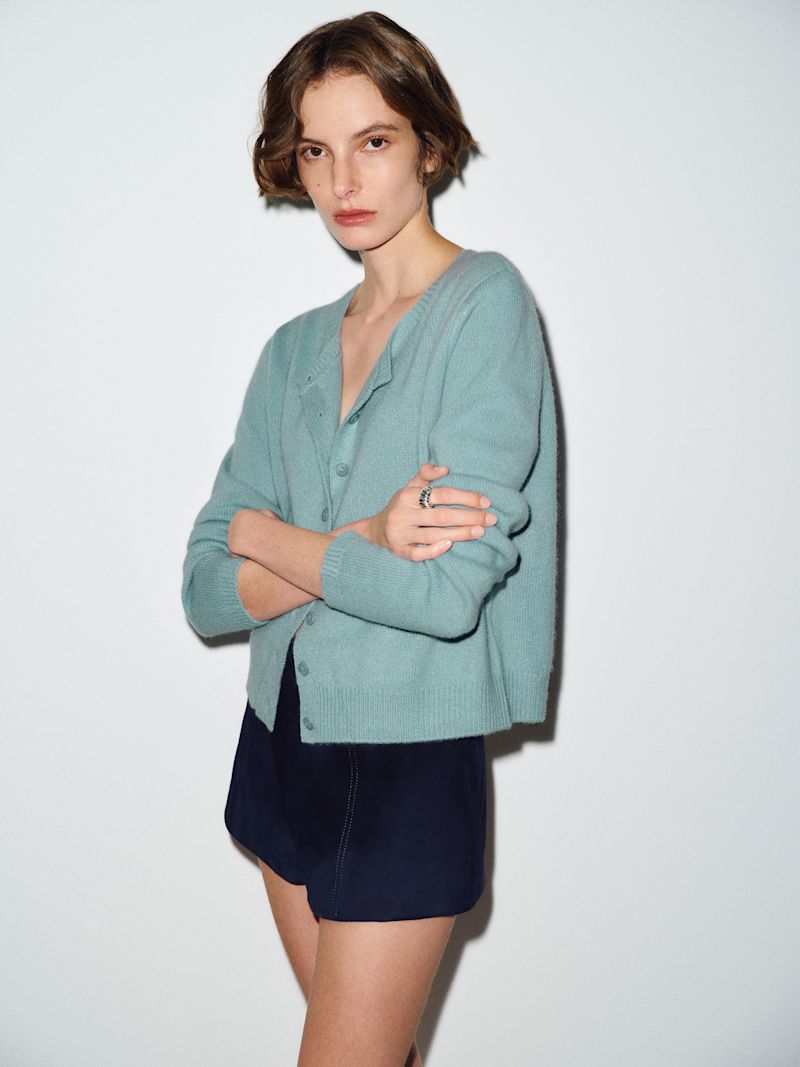Turquoise Clara Cashmere Crew Cardigan - Image 6