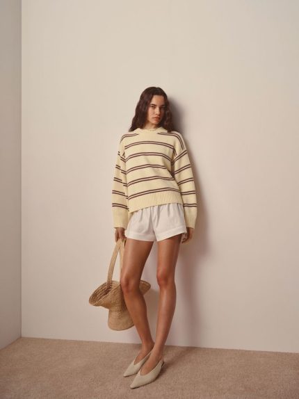 Parmesan Mahogany Double Stripe Cove Cashmere Oversized Crew
