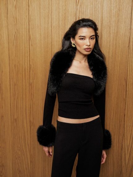 Black Clarissa Cashmere Faux Fur Bolero Set