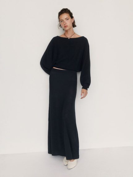 Black Brianna Cashmere Boatneck Top